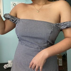 Gingham Off Shoulder Mini Dress, casual summer
